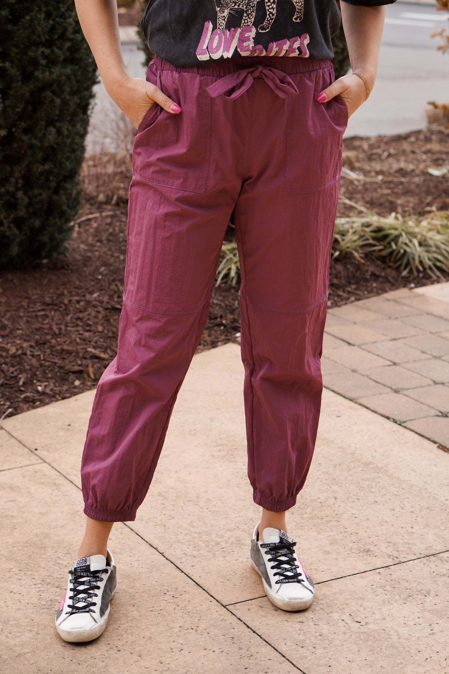 detail picture of paper bag detail joggers