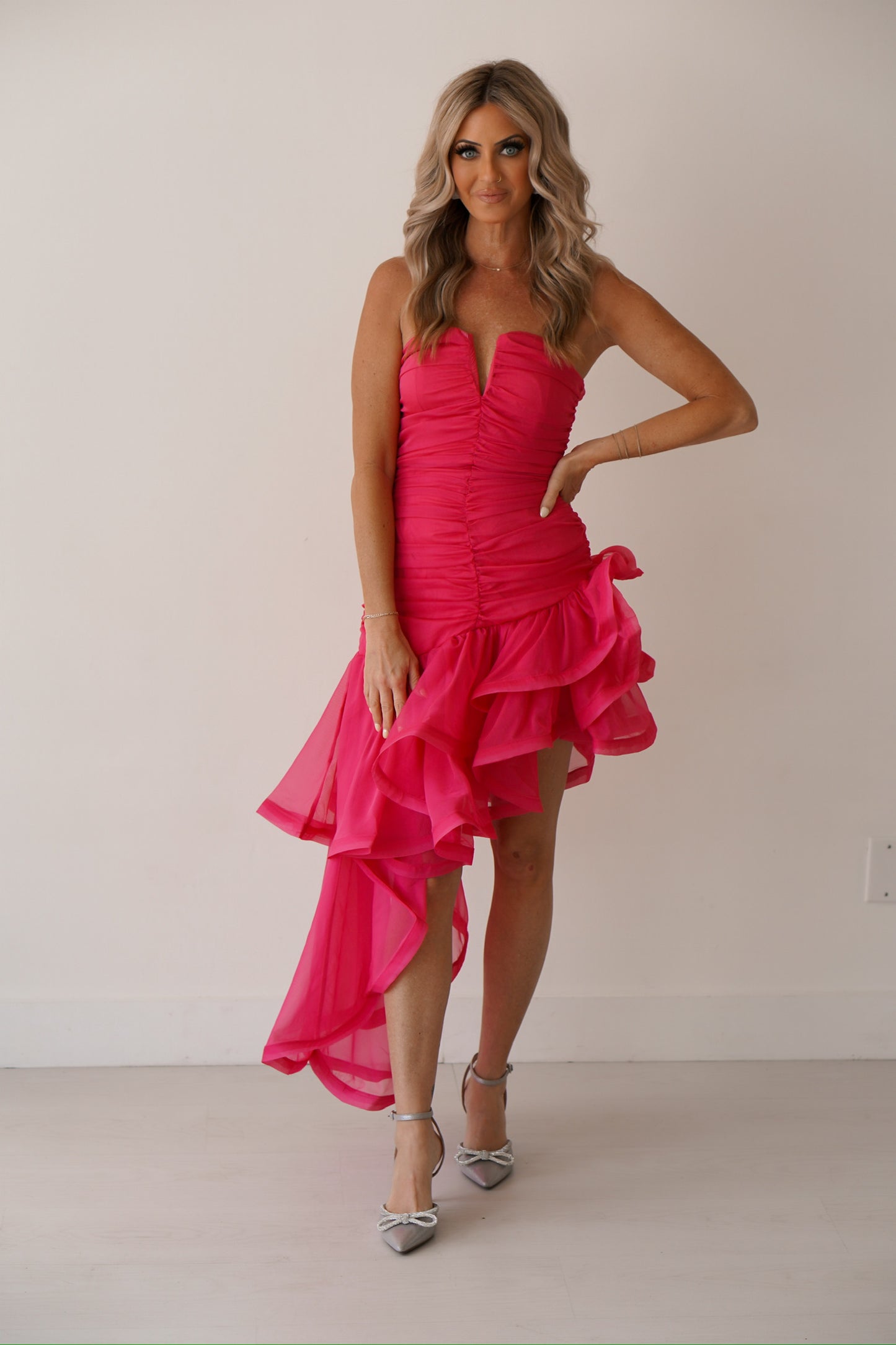 Pink Ruffles & Frills Midi Dress