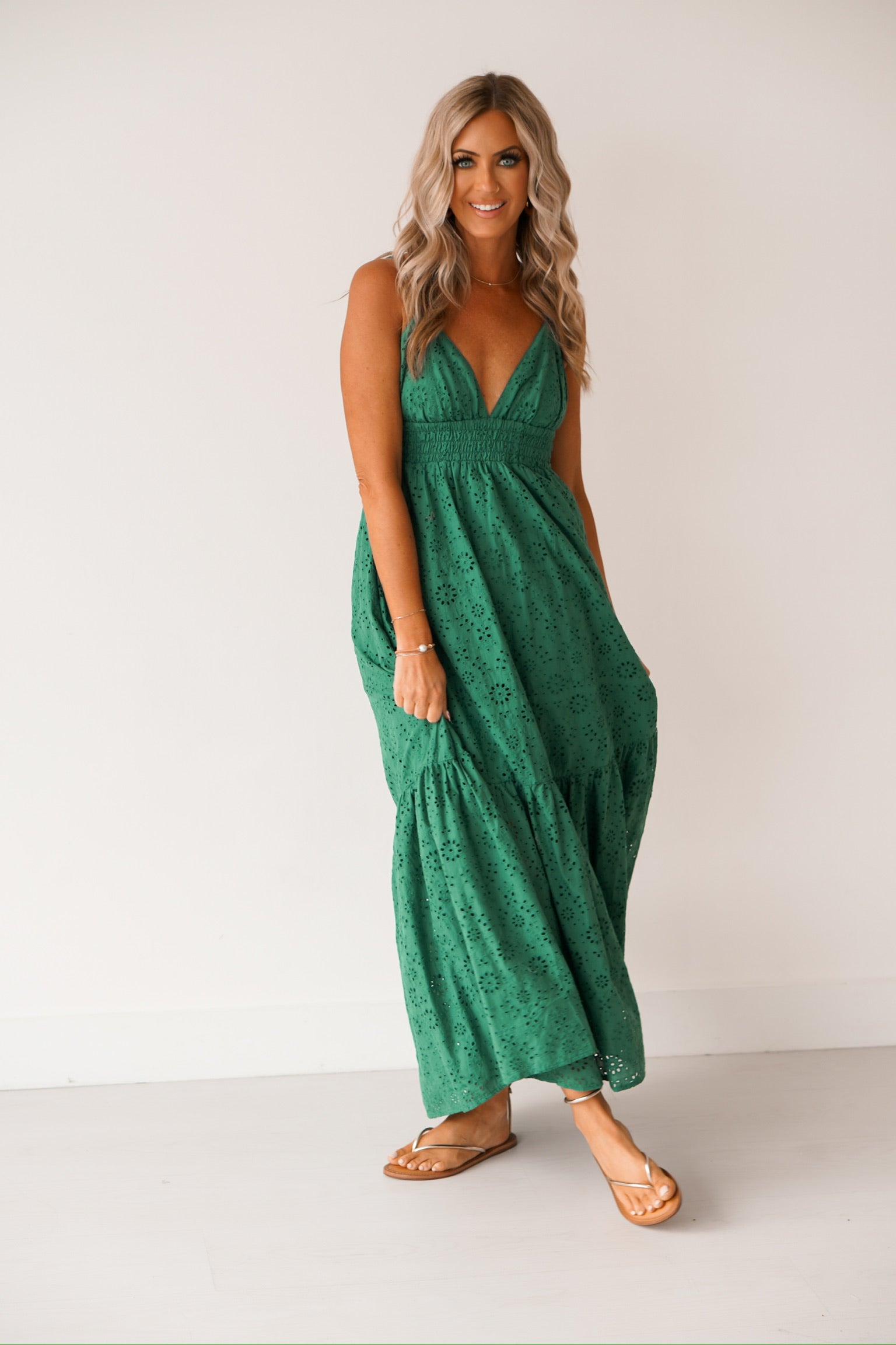 showing another angel of the green maxi dress