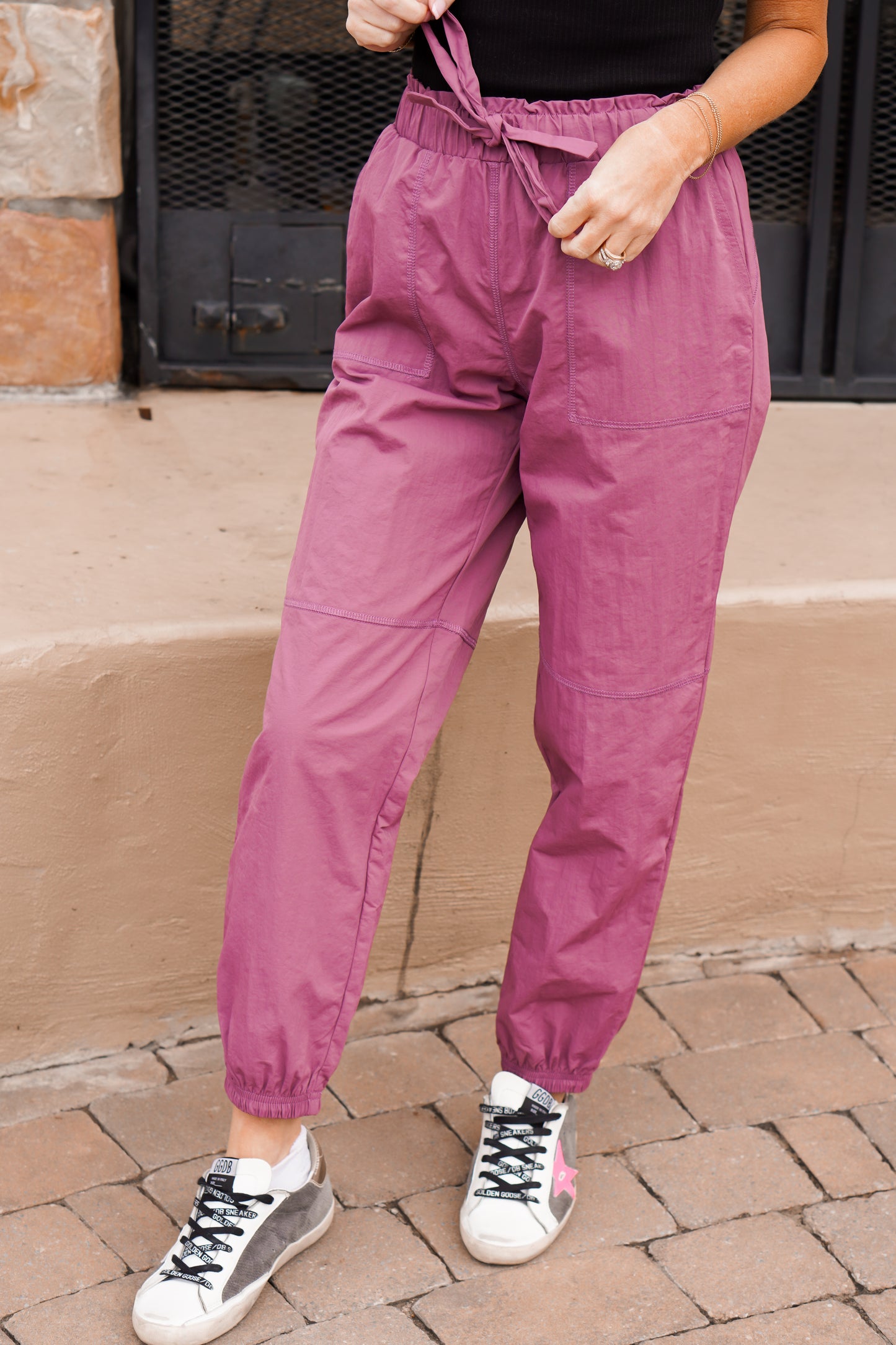 detail picture of paper bag detail joggers 