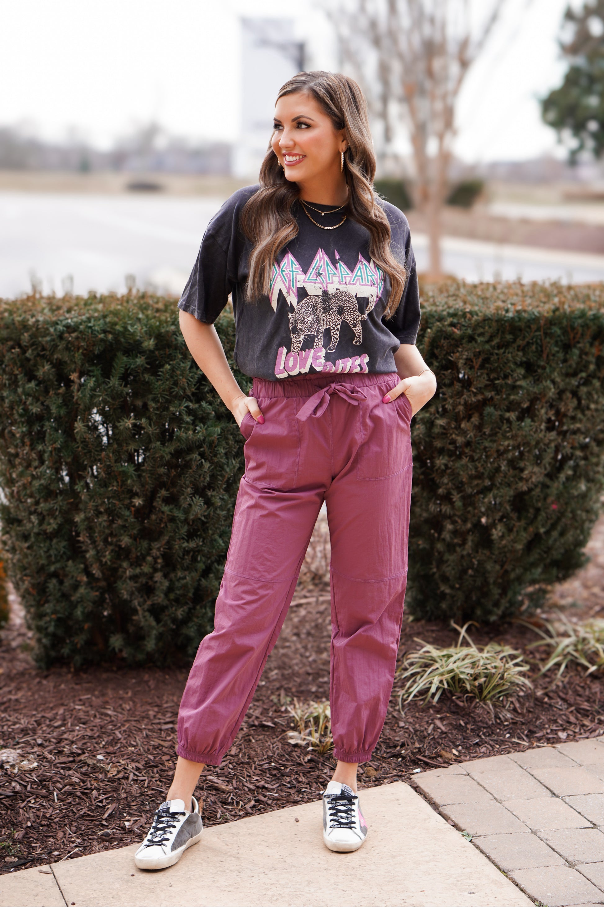 girl wearing paper bag detail joggers with graphic tee