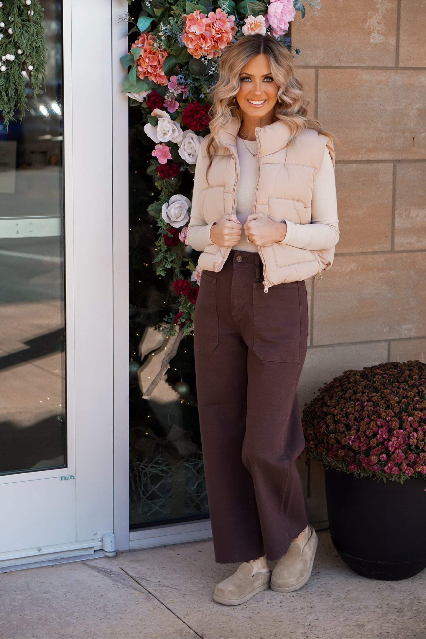 Burgandy flare mom jeans denim pants